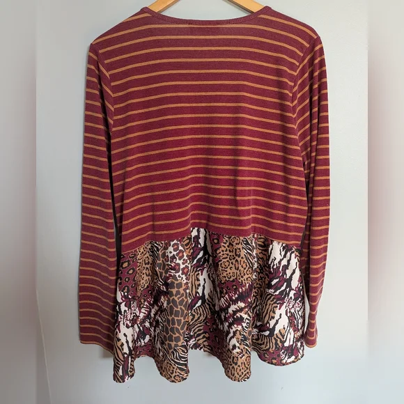 Diane Gilman Burgundy and Animal Print Women's XL Blouse - Picture 4 of 6